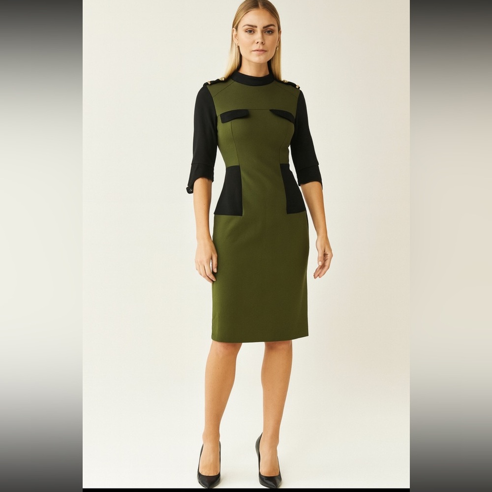Victoria Beckham Olive and Black Long Sleeve‎ Dress